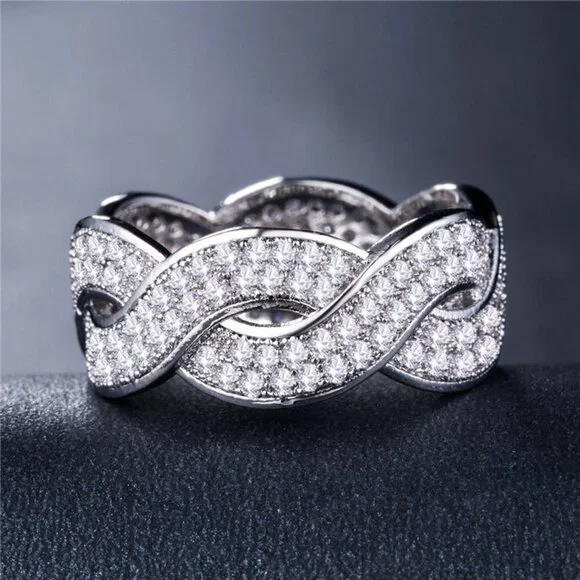 🎁Wave Crystal Zircon Romantic Iced Out Silver Plated DiamondUNVN12359 - Picture 3 of 3